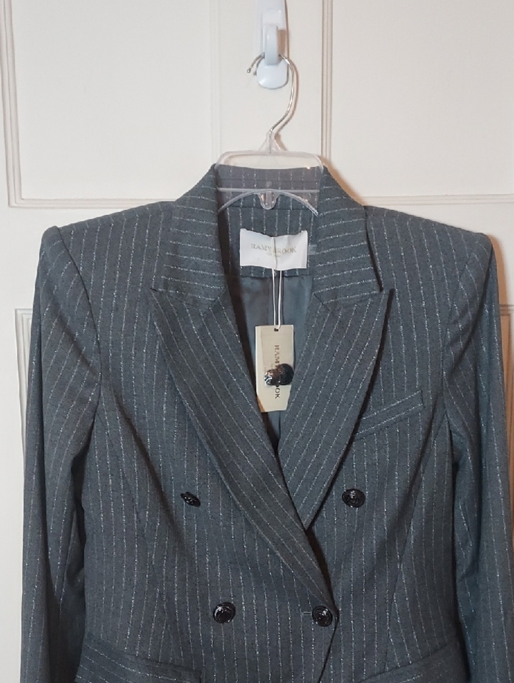 Ramy Brook Women's Collins Double-Breasted Metallic Pinstripe Blazer Size 8 - Picture 5 of 16